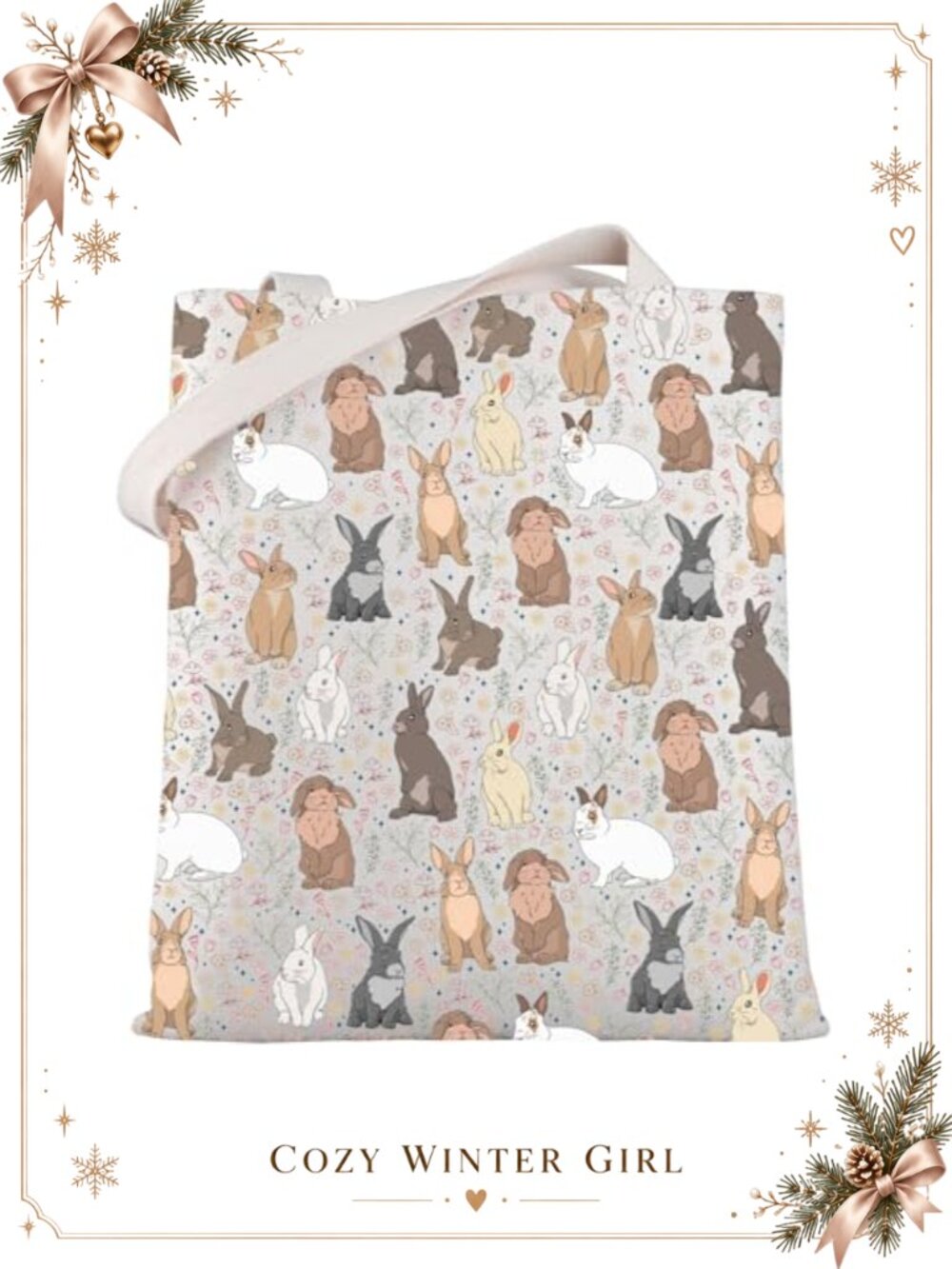 Canvas Tote Bag Rabbit Lover Shoulder Bag Reusable Shopping Bag